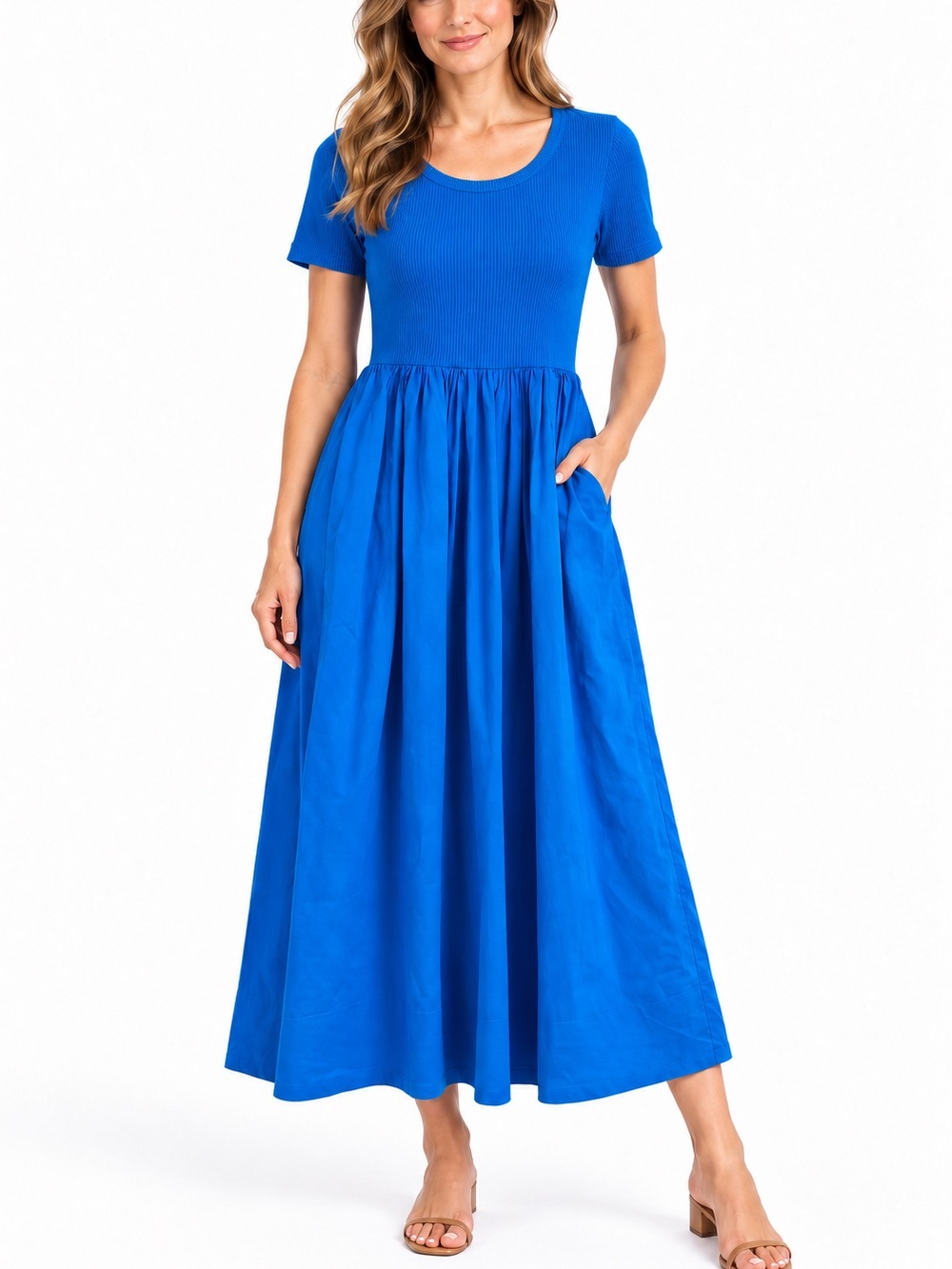Everyday Scoop Neck Maxi Dress in Vivid Blue